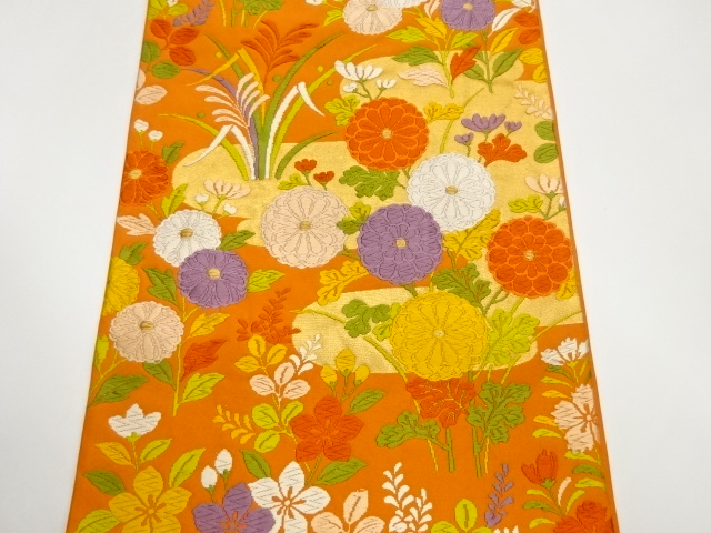  唐織秋草にヱ霞模様織出し袋帯